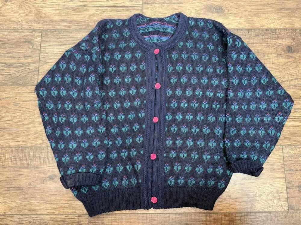 Vitabella Norway Wool Blend Cardigan Sweater Women’s S Floral Pink Buttons Vtg